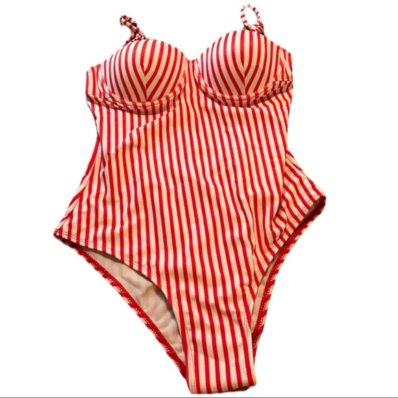 ❤️NWT Zaful Red & White Striped Medium Swimsuit❤️ - Picture 2 of 16